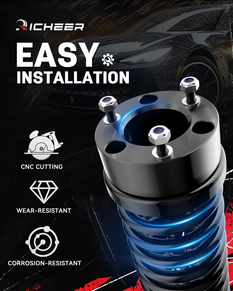 Richeer 3 inch Leveling Lift Kit Compatible with 2004-2026 F150, Leveling Lift Kit Fit for 2004-2026 F150 2WD 4WD, 2003-2018 Expedition Forged Front Strut Spacers Raise the Front of your F150 by 3" - Image 3